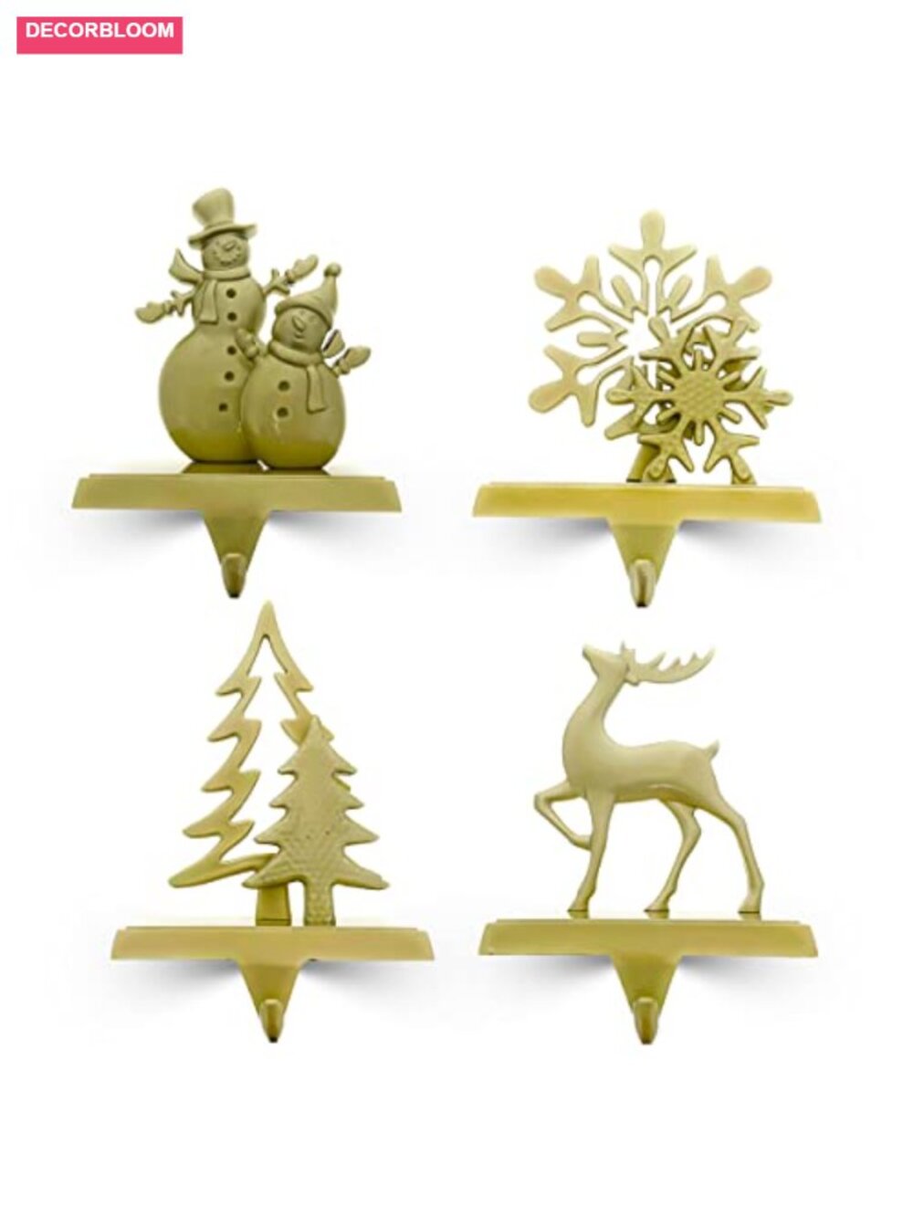 Christmas Stocking Hangers Set of 4 Metal Weighted Mantel Holders Holiday Decor